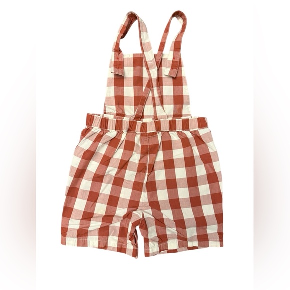 Petit Bateau Kids Rust and Cream Gingham Overall Shorts - Picture 2 of 3